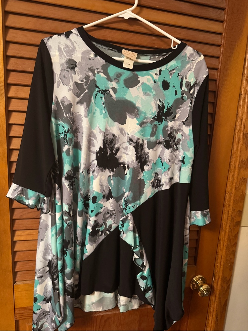 Zadie Bs Elegant Black & Teal Floral Asymmetrical Women's Top
